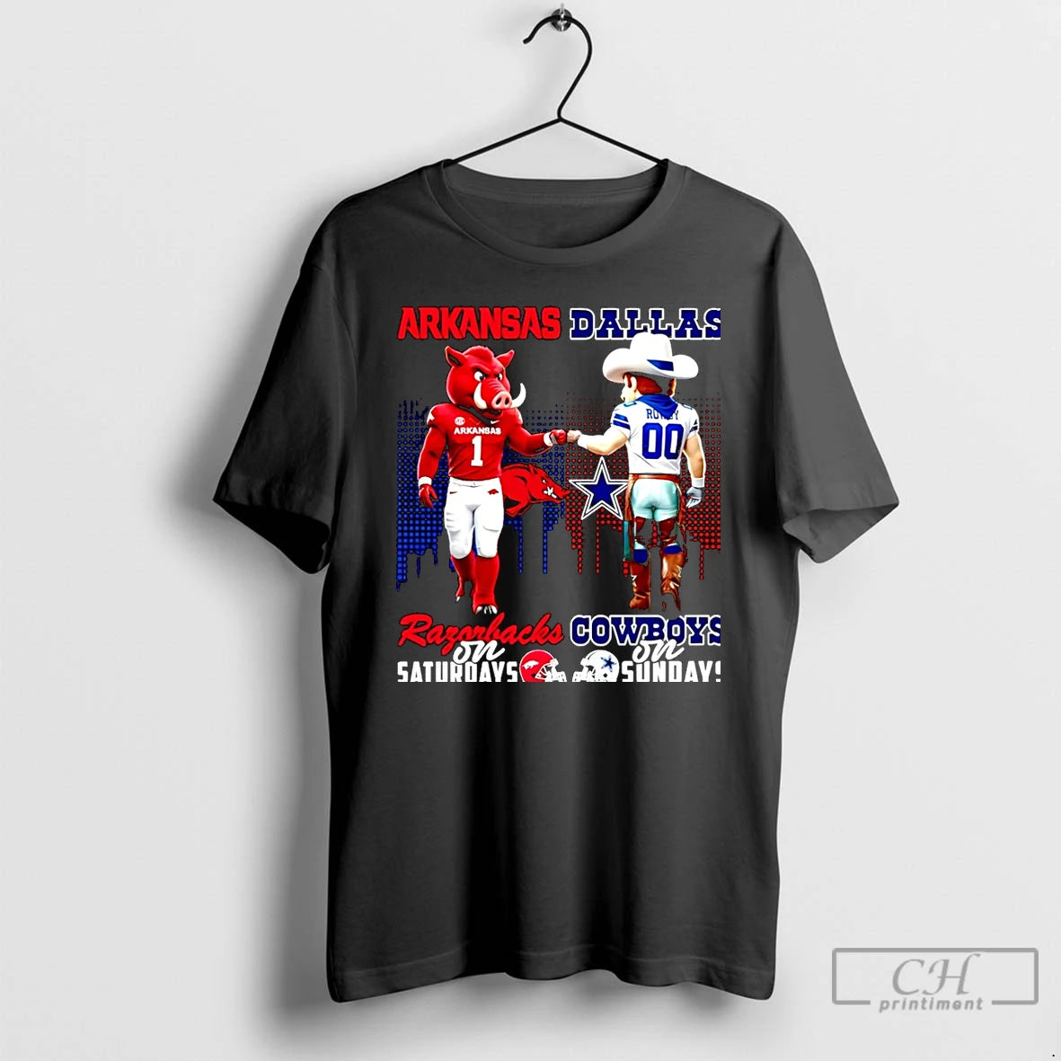 Classic Arkansas Razorbacks On Saturdays Vs Dallas Cowboys On Sundays Mascot Skyline Christmas T Shirts