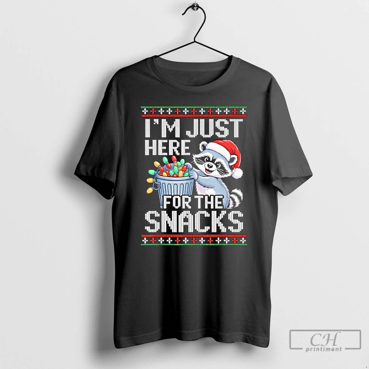 Classic Im Just Here For The Snacks Raccoon Christmas Ugly