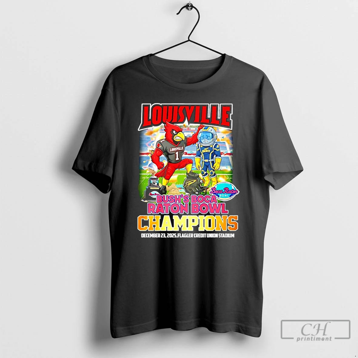 Classic Louisville Cardinals 2025 Bushs Boca Raton Bowl Of Beans Champions Mascot T Shirts Sweater