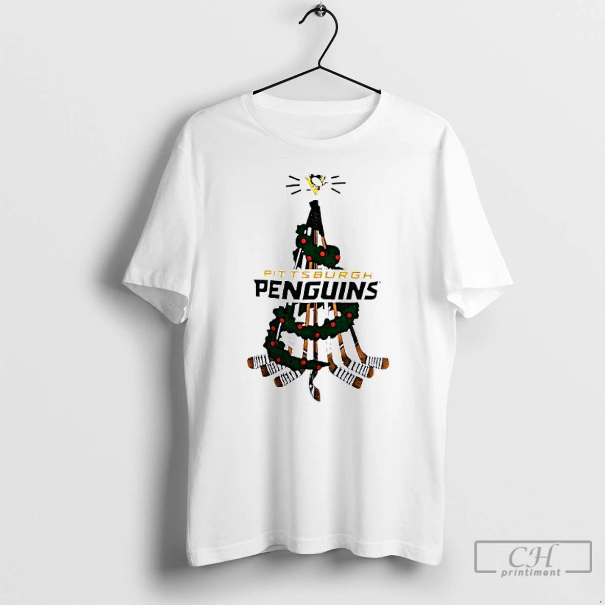Classic Pittsburgh Penguins Stickman Hockey Holiday Tree Christmas