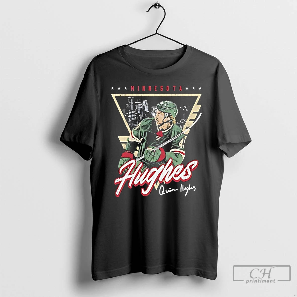 Classic Quinn Hughes Minnesota Wild Triangle Autographed Retro