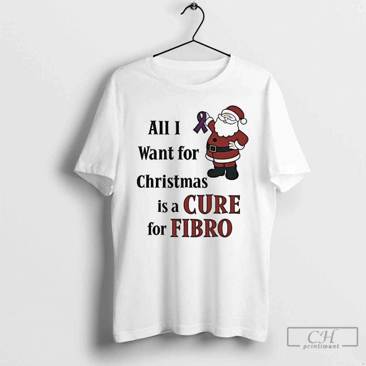 Classic Santa Claus All I Want For Christmas Is A Cure For Fibro T Shirts
