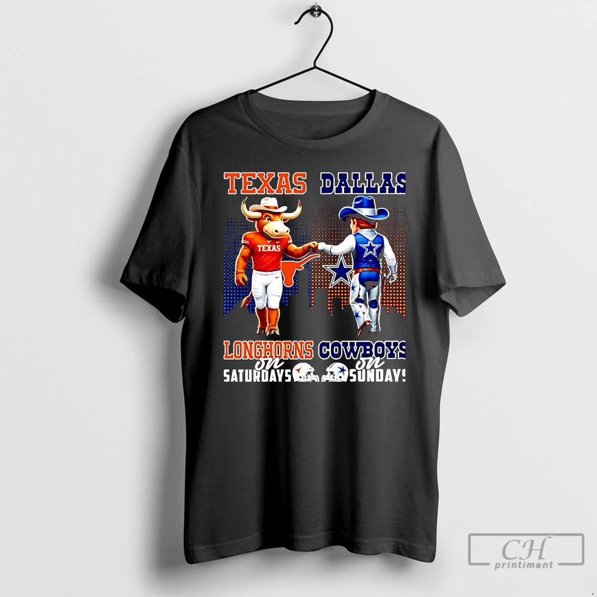 Classic Texas Longhorns On Saturdays Vs Dallas Cowboys On Sundays Mascot City Skyline Christmas