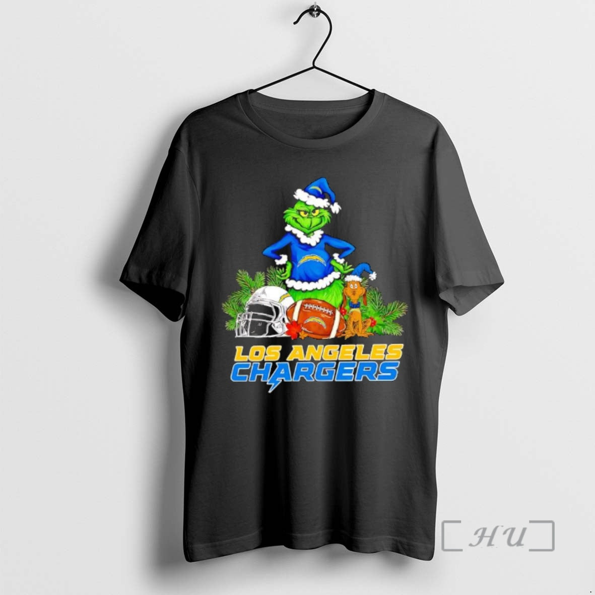 New The Grinch And Max Los Angeles Chargers Christmas Helmet Items Premium T Shirts Sweater