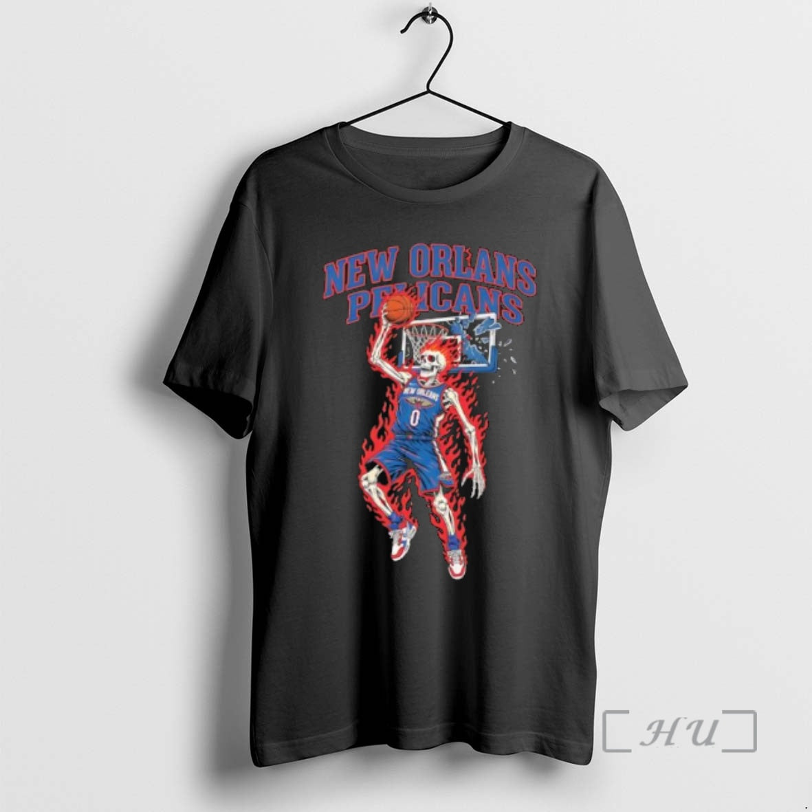 Officials Awesome New Orleans Pelicans Mens Basketball Skeleton Player Fire