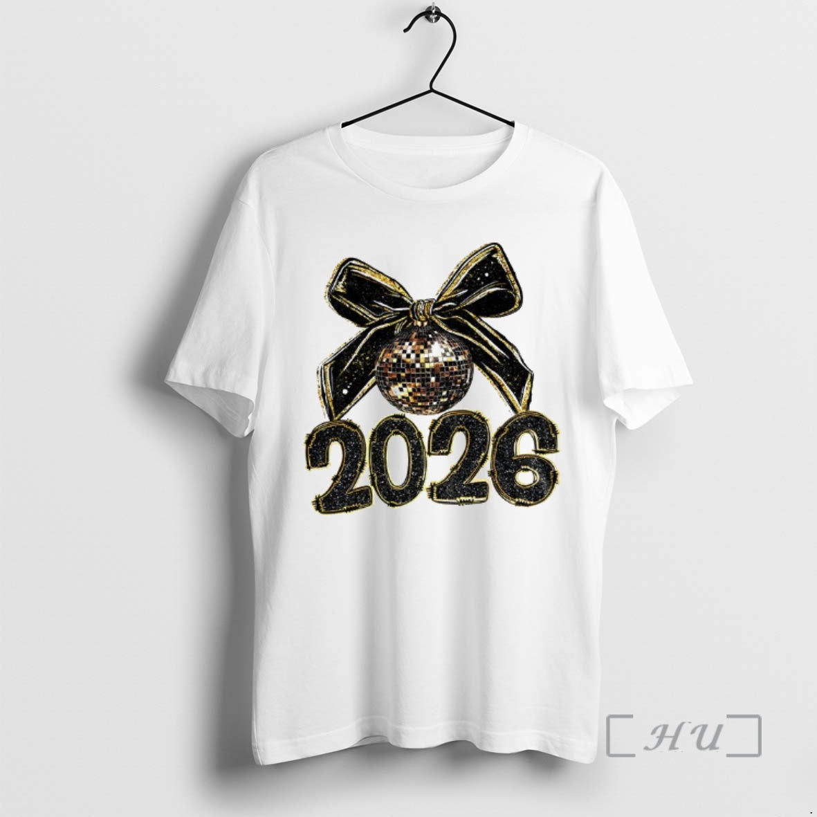 Officials Black And Gold Sequins Glitter Faux Sparkly Happy New Year 2026 Premium T Shirts
