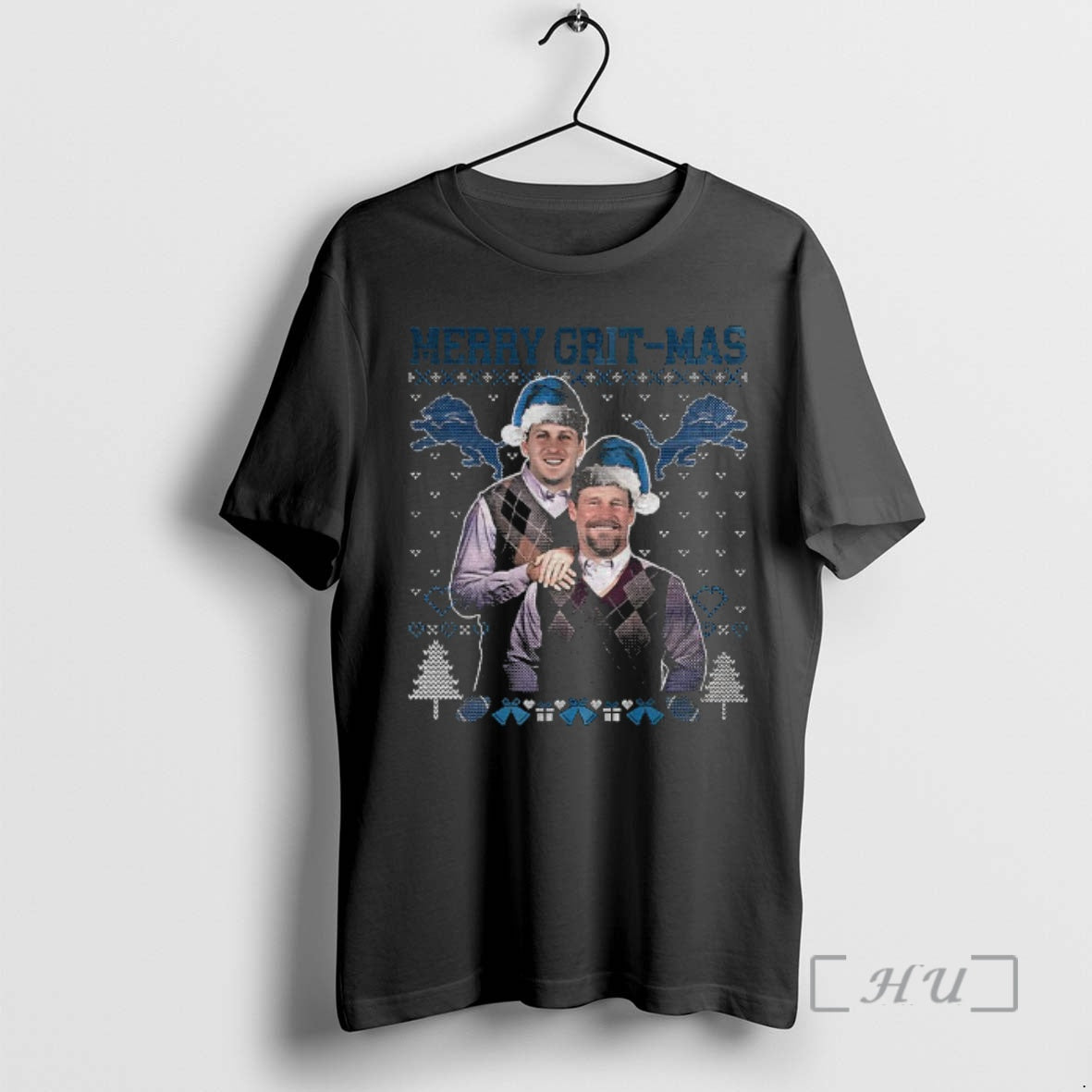 Officials Dan Campbell Jared Goff Merry Grit Mas Detroit Lions Christmas Premium T Shirts Sweater
