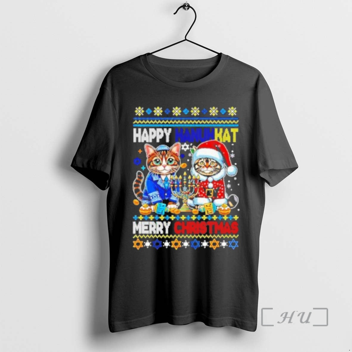 Officials Jewish Cats Happy Hanukkat Merry Xmas Ugly Christmas Sweat