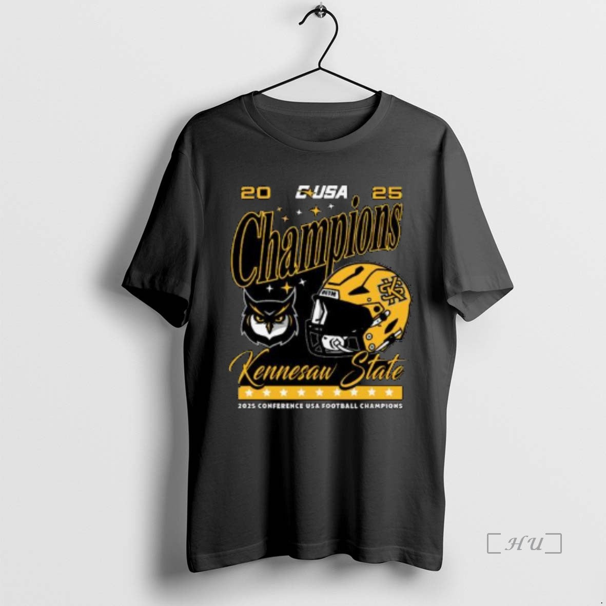 Officials Ksu Conference Champions 2025 C Usa Football Owl And Helmel Circle Black Premium