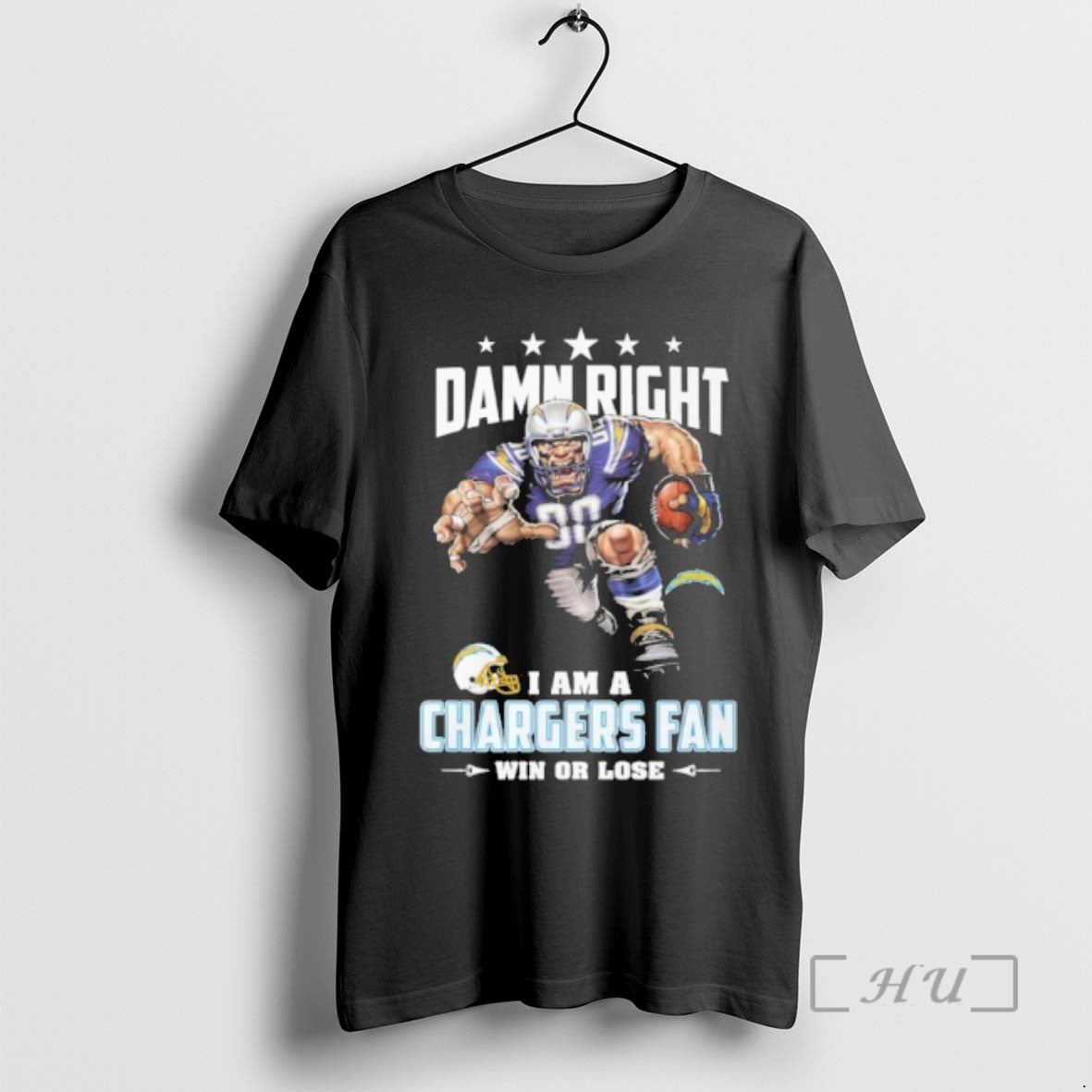 Officials Mascot Damn Right I Am A Chargers Fan Win Or Lose Premium T Shirts