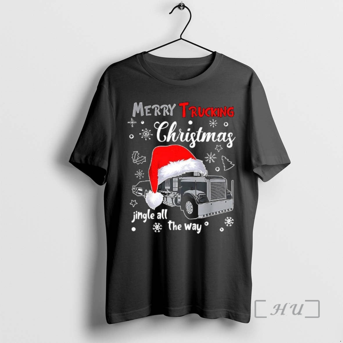 Officials Merry Trucking Christmas Jingle All The Way Tractor Truck Santa Hat Premium T Shirts