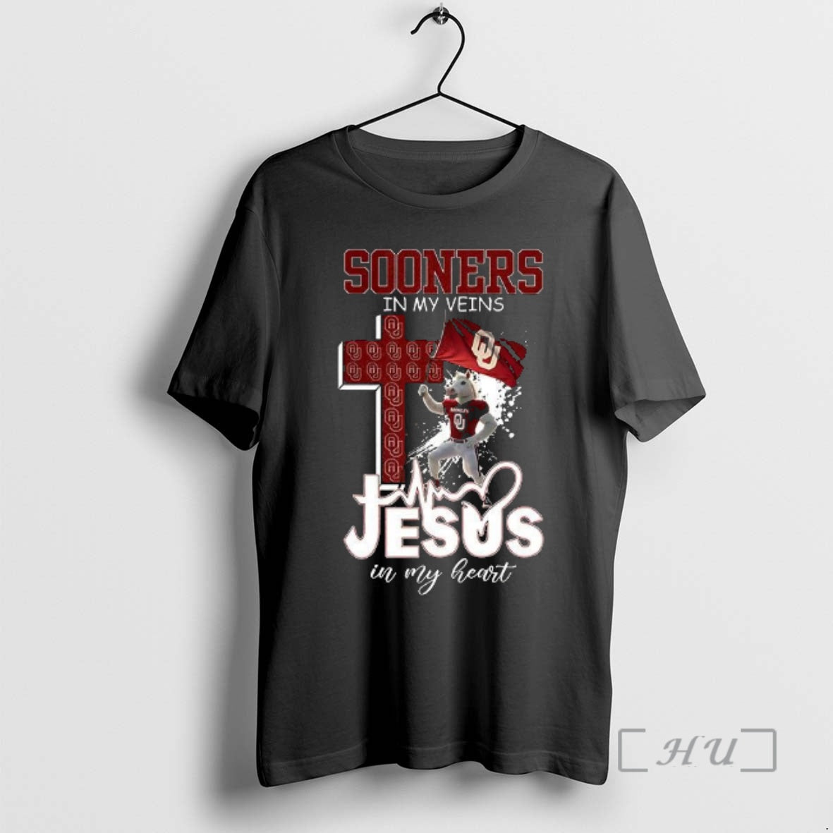 Officials Oklahoma Sooners Mascot In My Veins Jesus In My Heart Flag Premium T Shirts