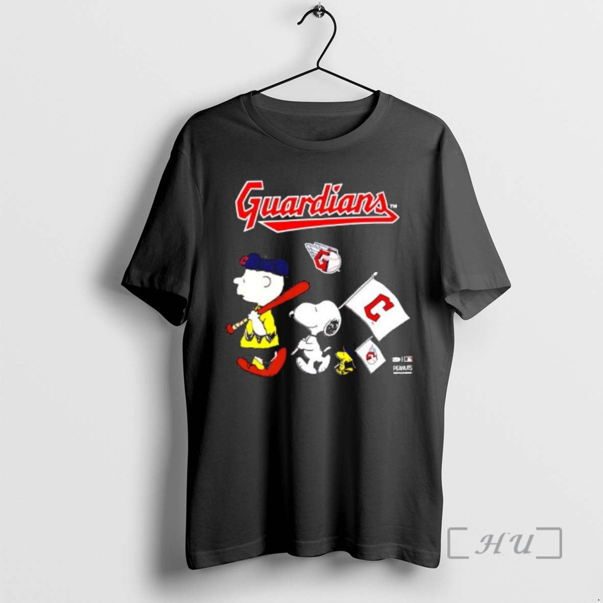 Officials Peanuts Chracters Flag With Cleveland Guardians