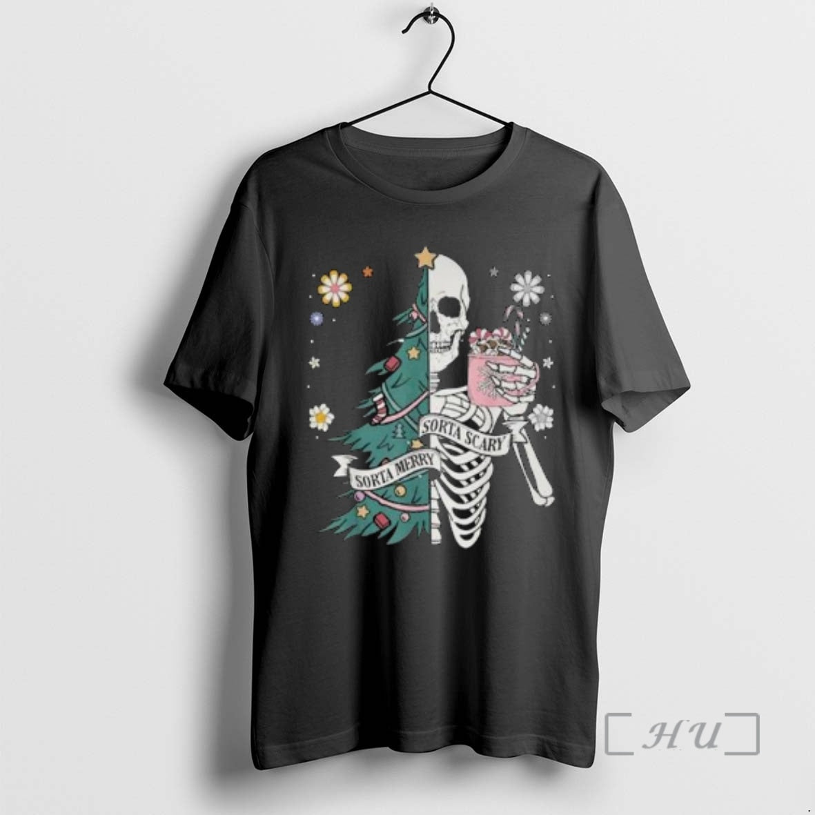 Officials Sorta Scary Merry Sorta Christmas Skeleton Tree Santa Circle Black Premium T Shirts Sweater