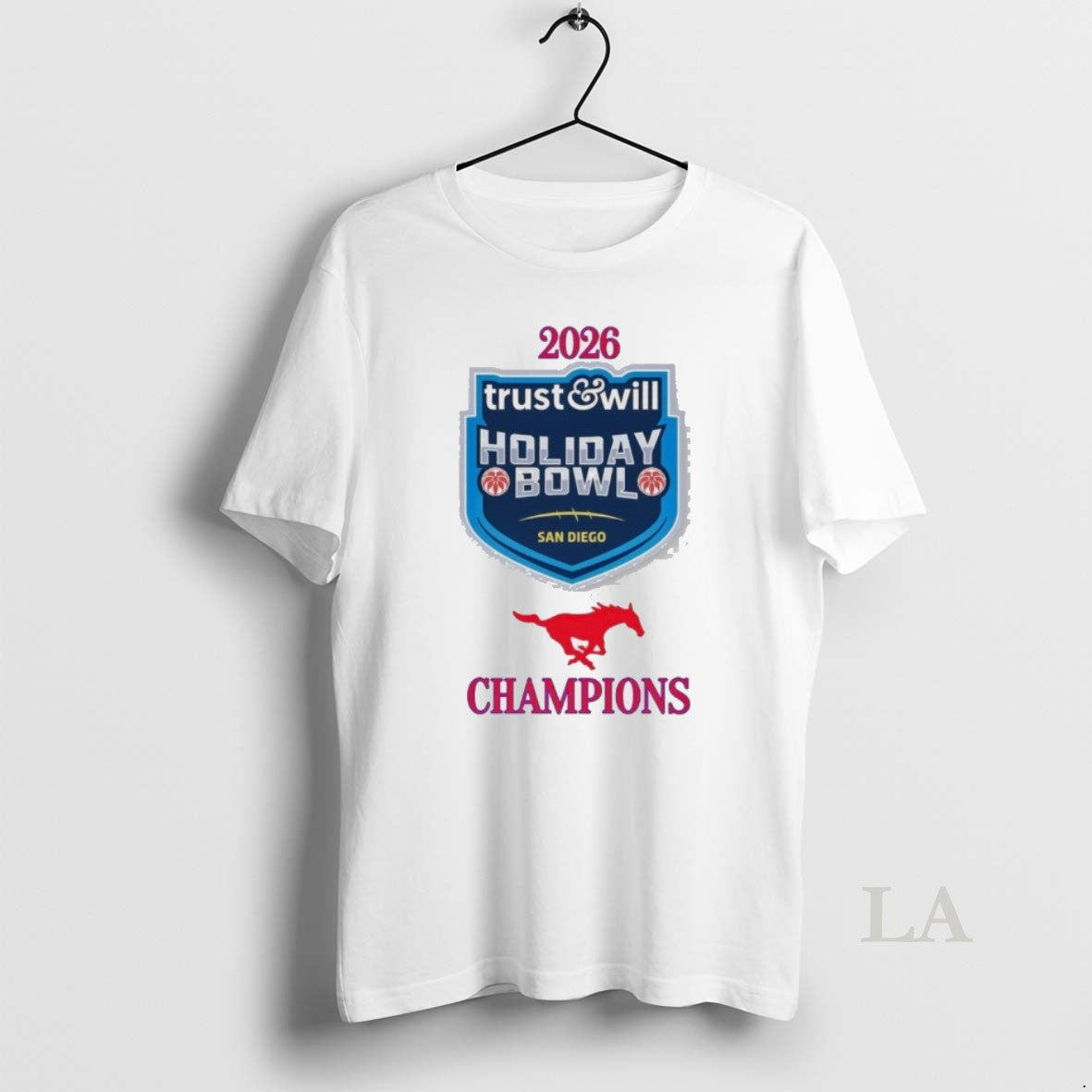 Original Smu Mustang 2026 Trust And Will Holiday Bowl Champions Logos