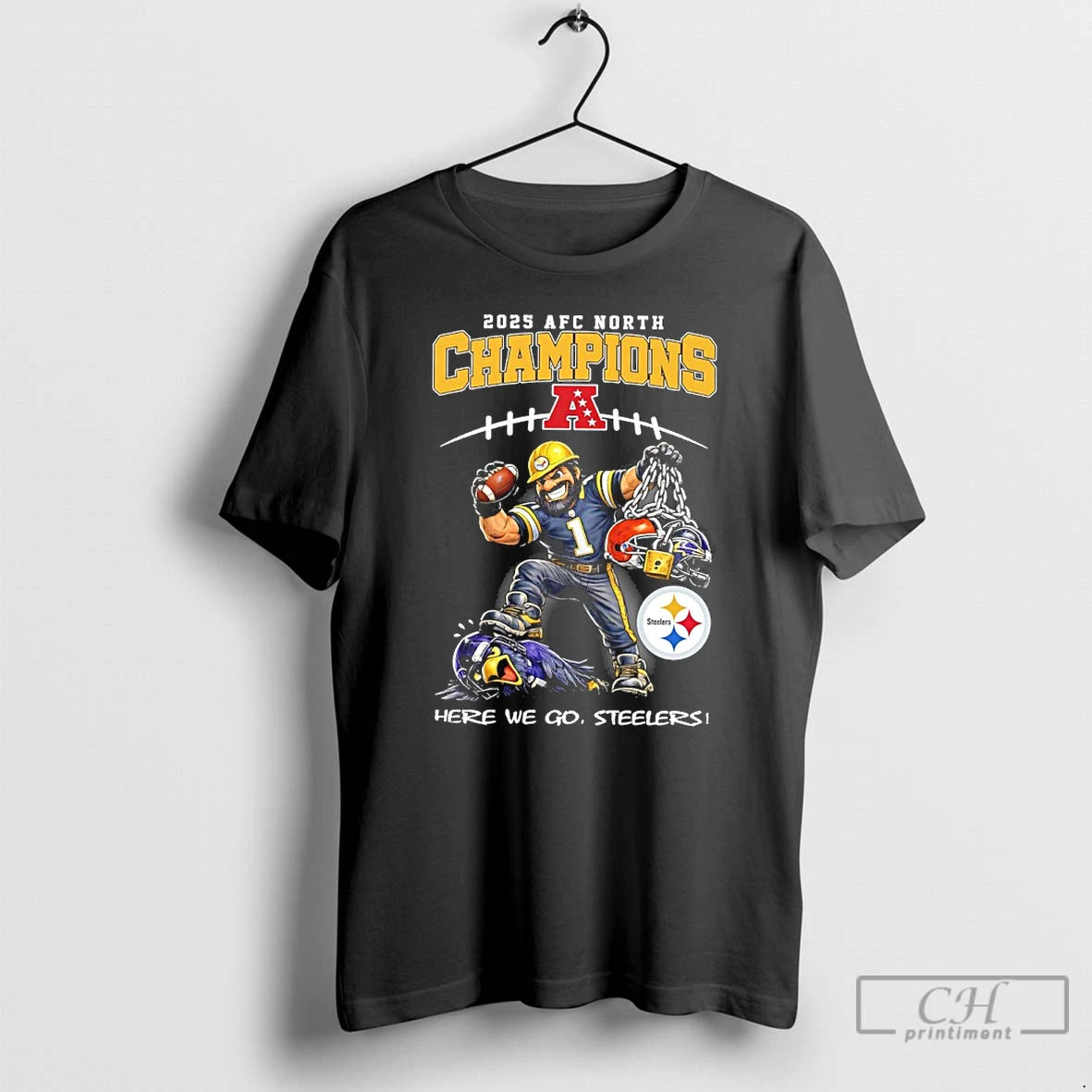 Premium Pittsburgh 2025 Afc North Champions Here We Go Steelers Mascot