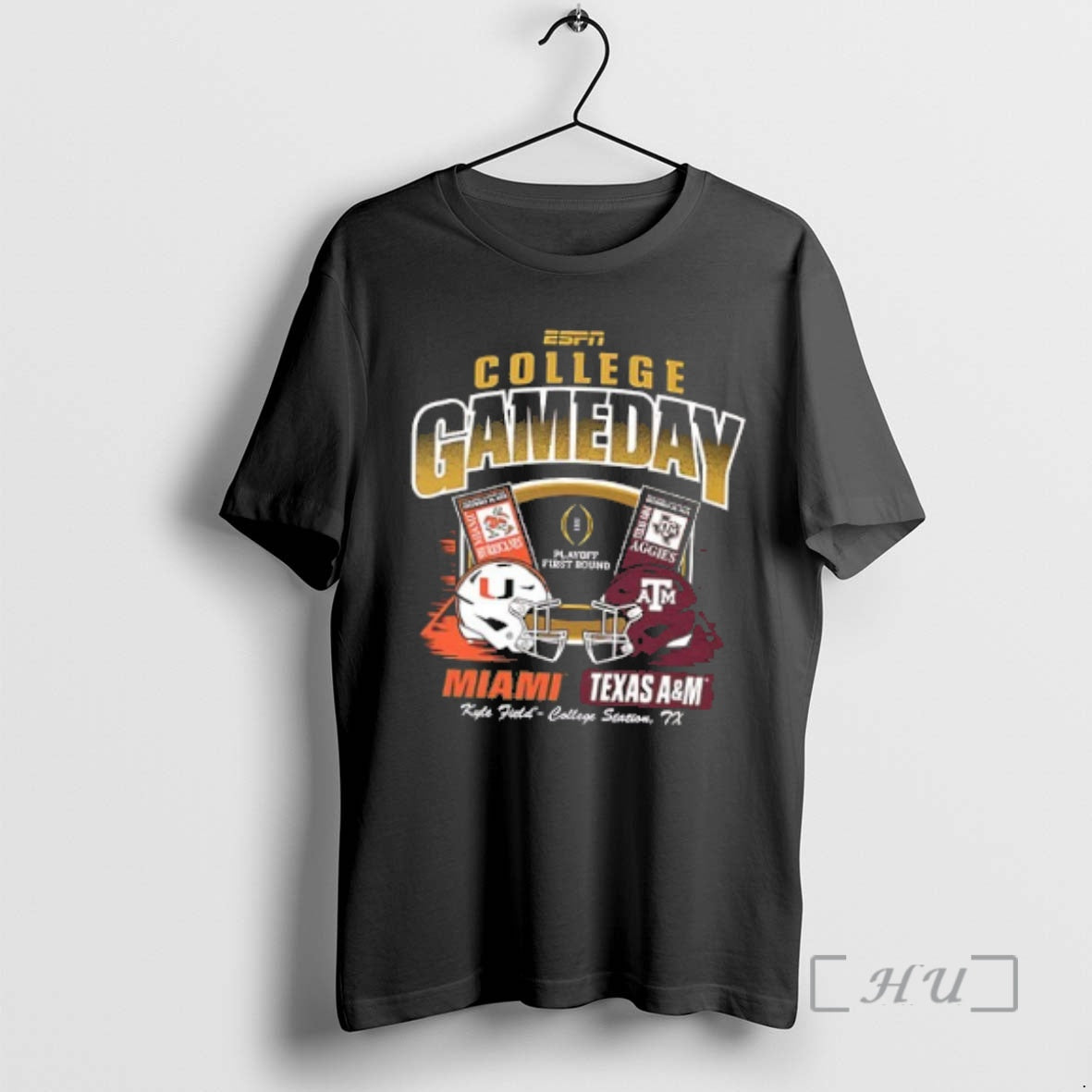 Trending Miami Vs Texas Am 2025_e2_80_9326 Cfp Espn Game Day Helmet Matchup 2 Sided Premium