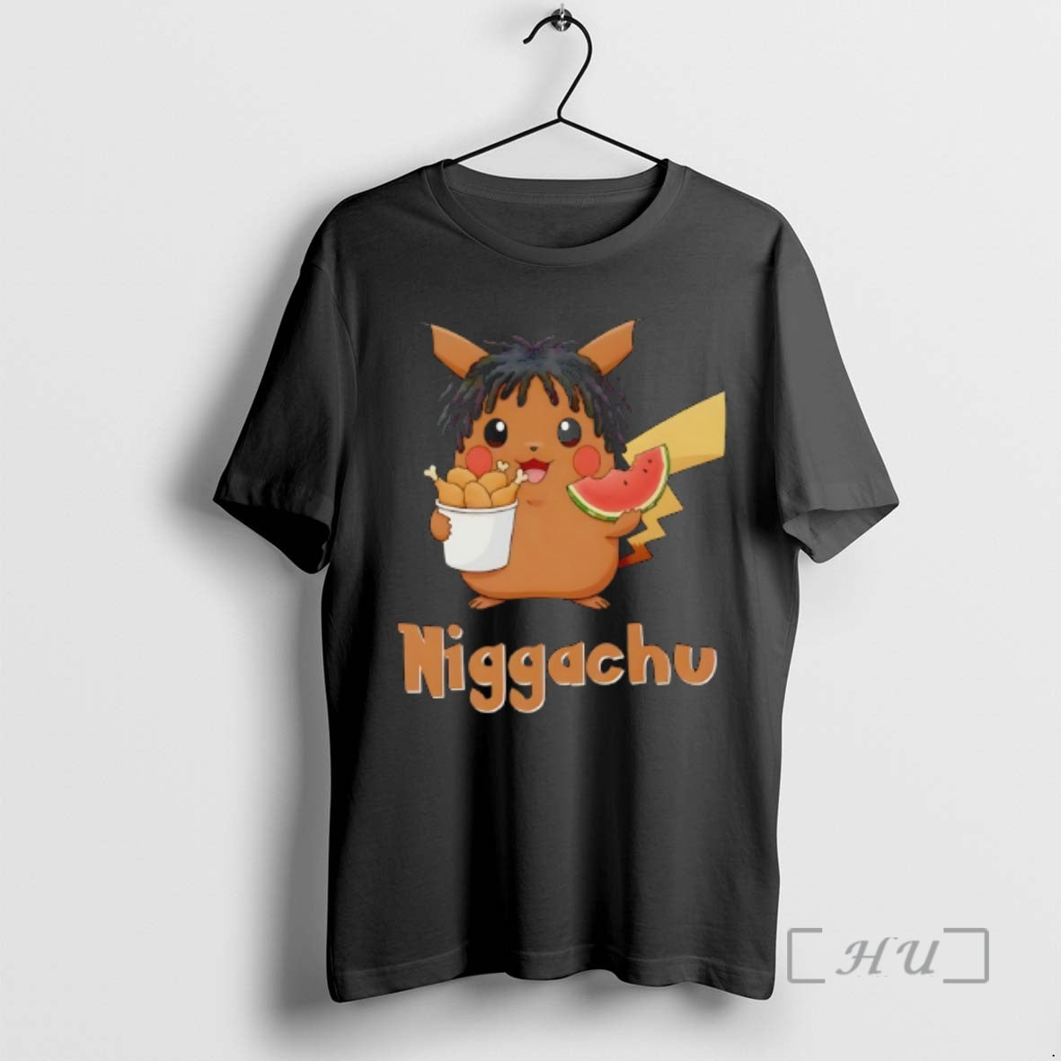 Trending Pikachi X Nigga Niggachu Eat Fried Chicken Drumsticks And Watermelon Premium T Shirts Sweater