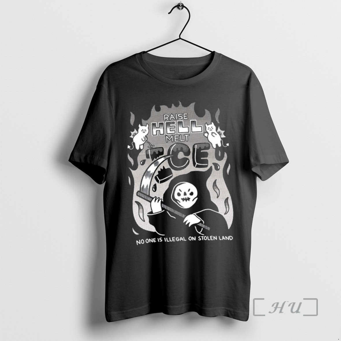 Trending Raise Hell Melt Ice No One Is Illegal On Stolen Land Cartoon Premium