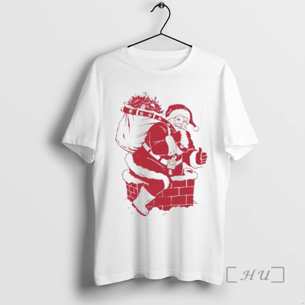Trending Santa Claus Climbs Into The House Through The Chimney Merry Christmas Premium T Shirts