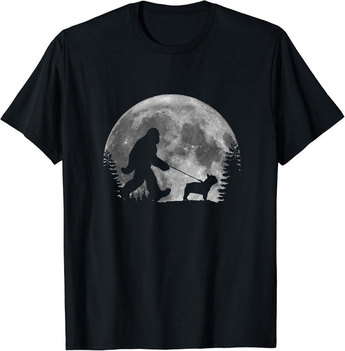 Bigfoot Walking Dog Frenchie Lovers Moon Halloween Tee Unisex T-shirt, Sweatshirt, Hoodie (1)
