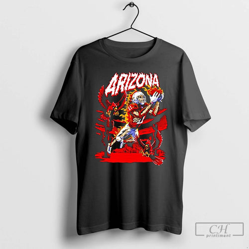 Classic Arizona Red Cardinals Skeleton Player 11 Catching Ball With Fire Birds Desert Scene