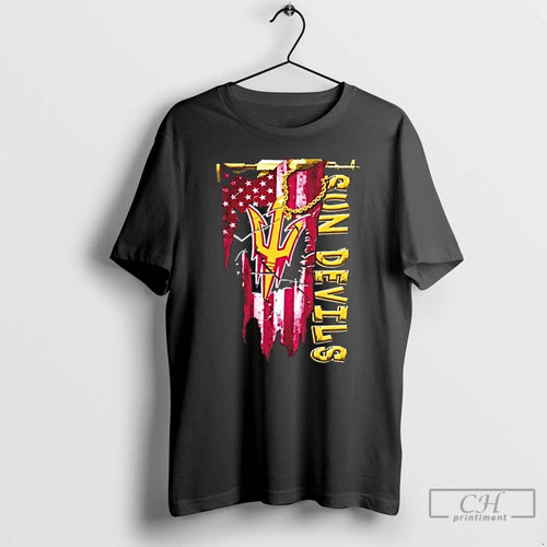 Classic Arizona State Sun Devils Football Battle Shattered Usa Flag Rip Design T Shirts Sweater