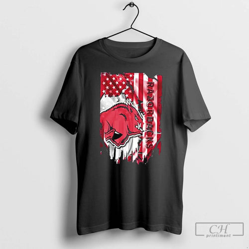 Classic Arkansas Razorback Football X American Flag
