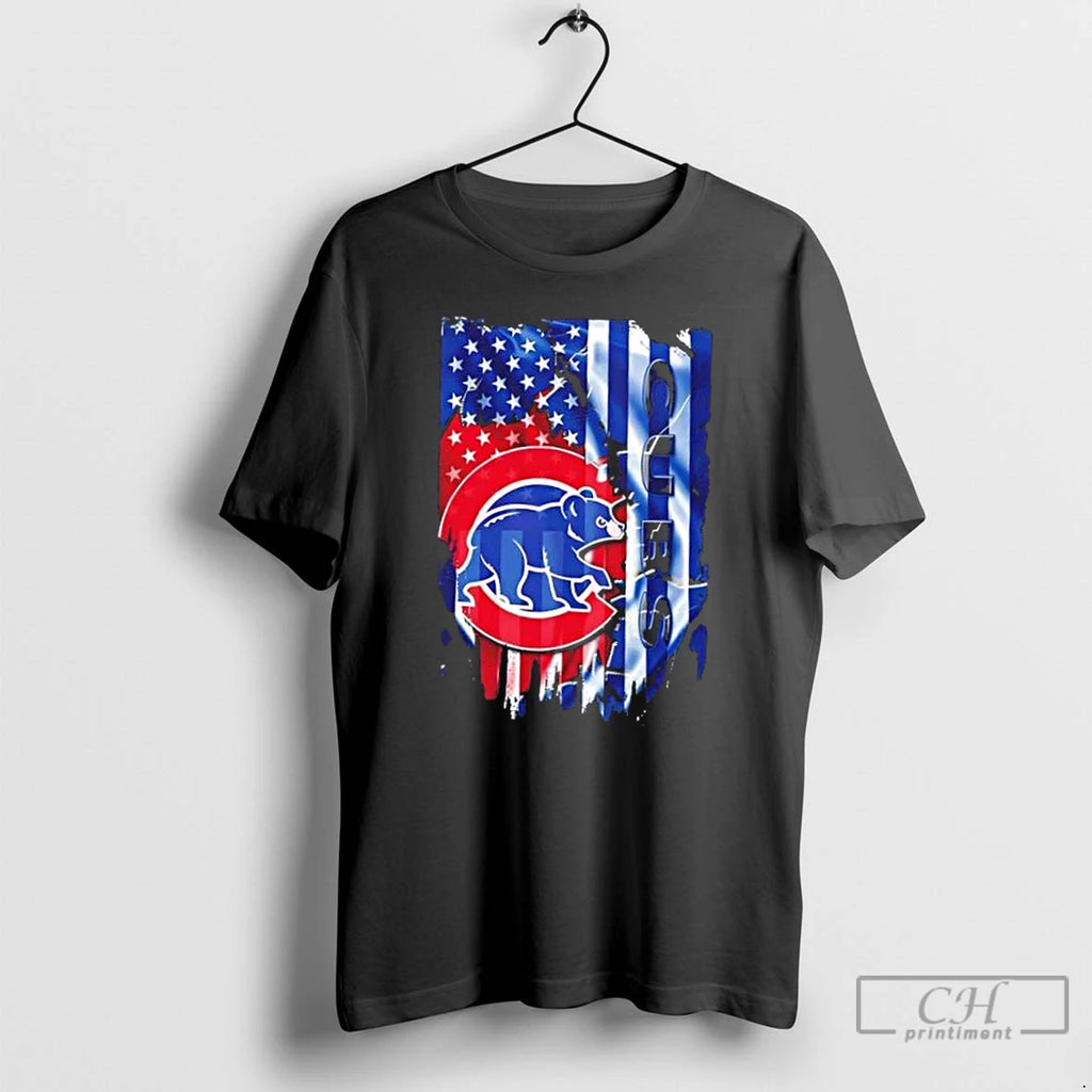 Classic Chicago Cubs Baseball X American Flag