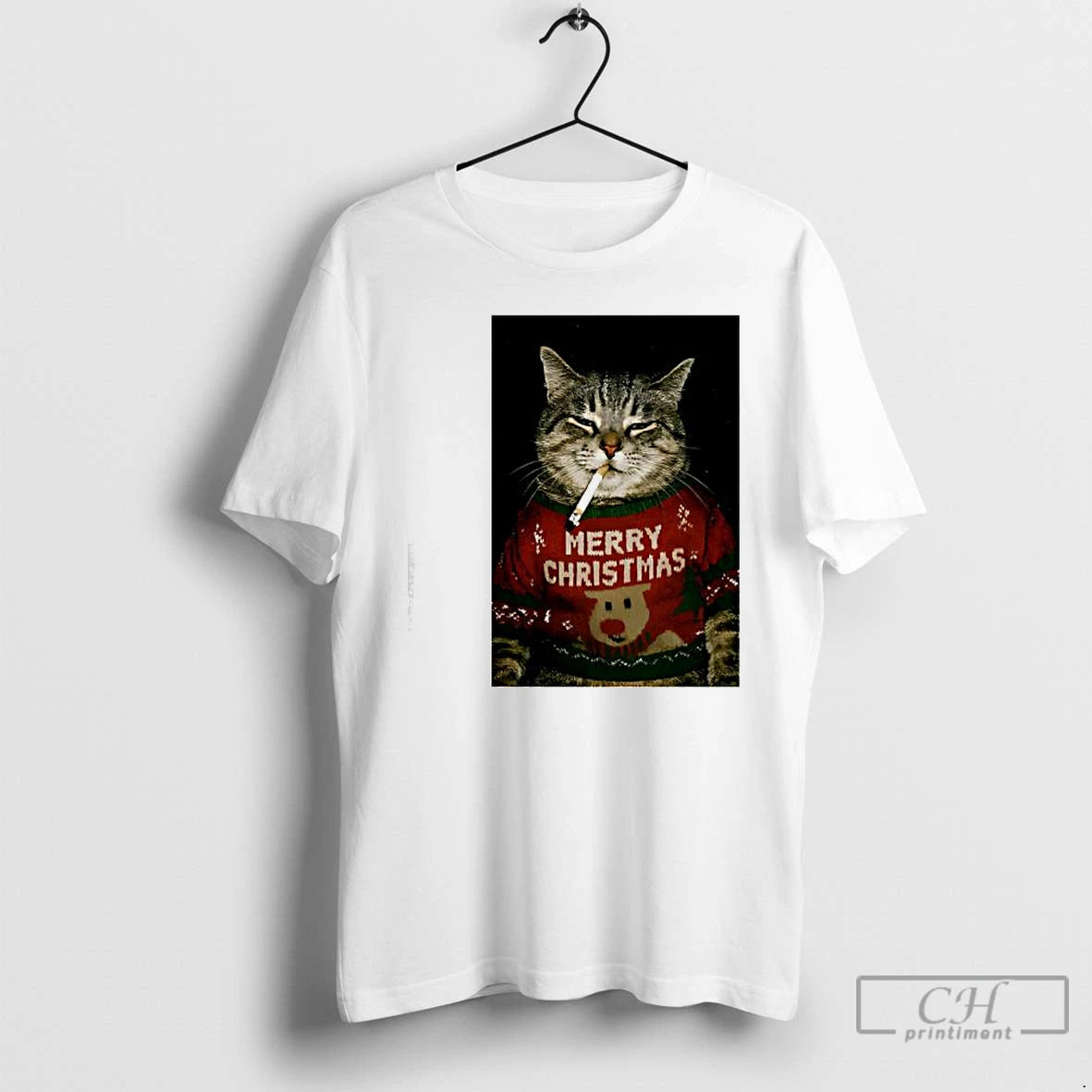 Classic Christmas Cat Smoking Graphic