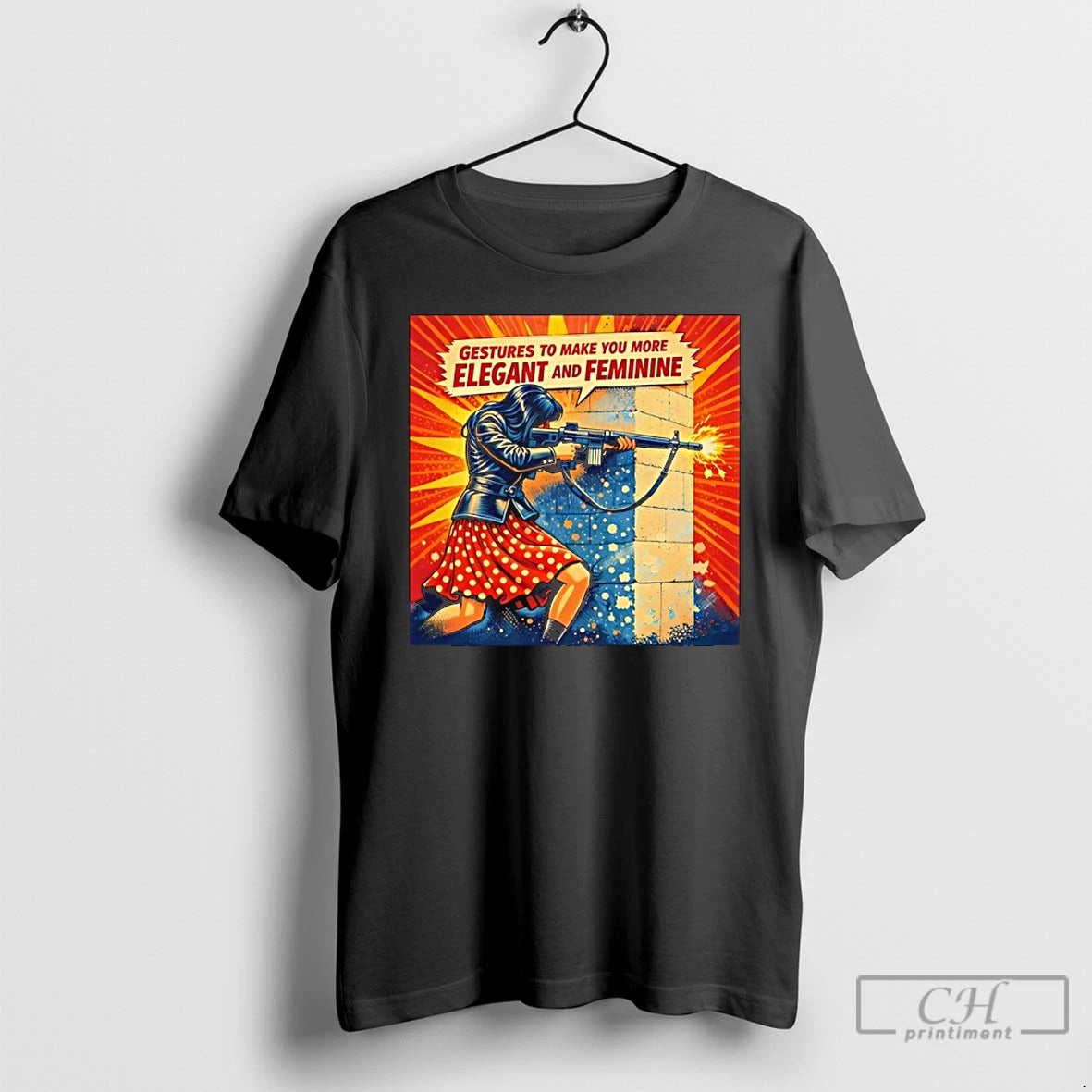 Classic Girl Holding Rifle Gestures To Make You More Elegant And Feminine T Shirts Sweater