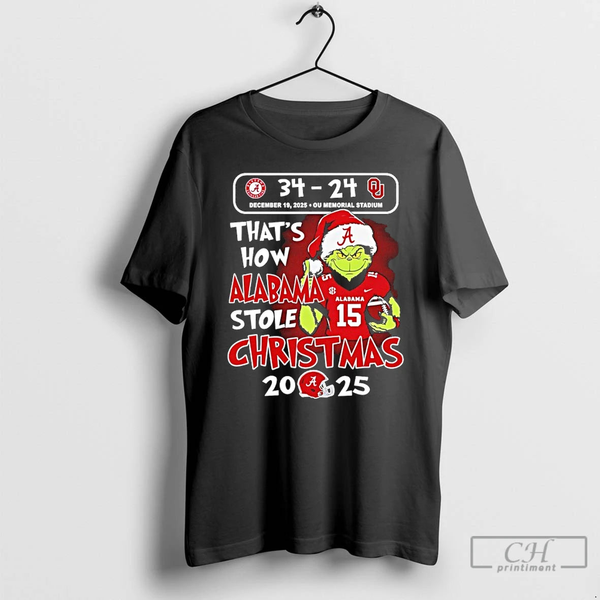 Classic Grinch Thats How Alabama Stole Christmas 2025 Alabama 34 24 Sooners T Shirts Sweater