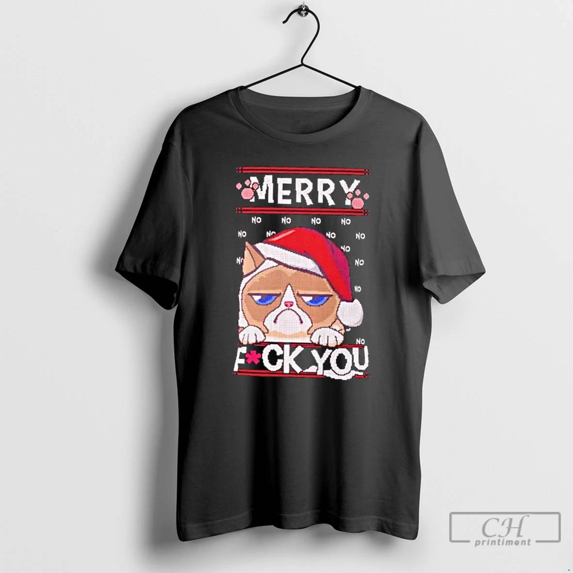 Classic Grumpy Cat Ugly Christmas Pixel Art Holiday