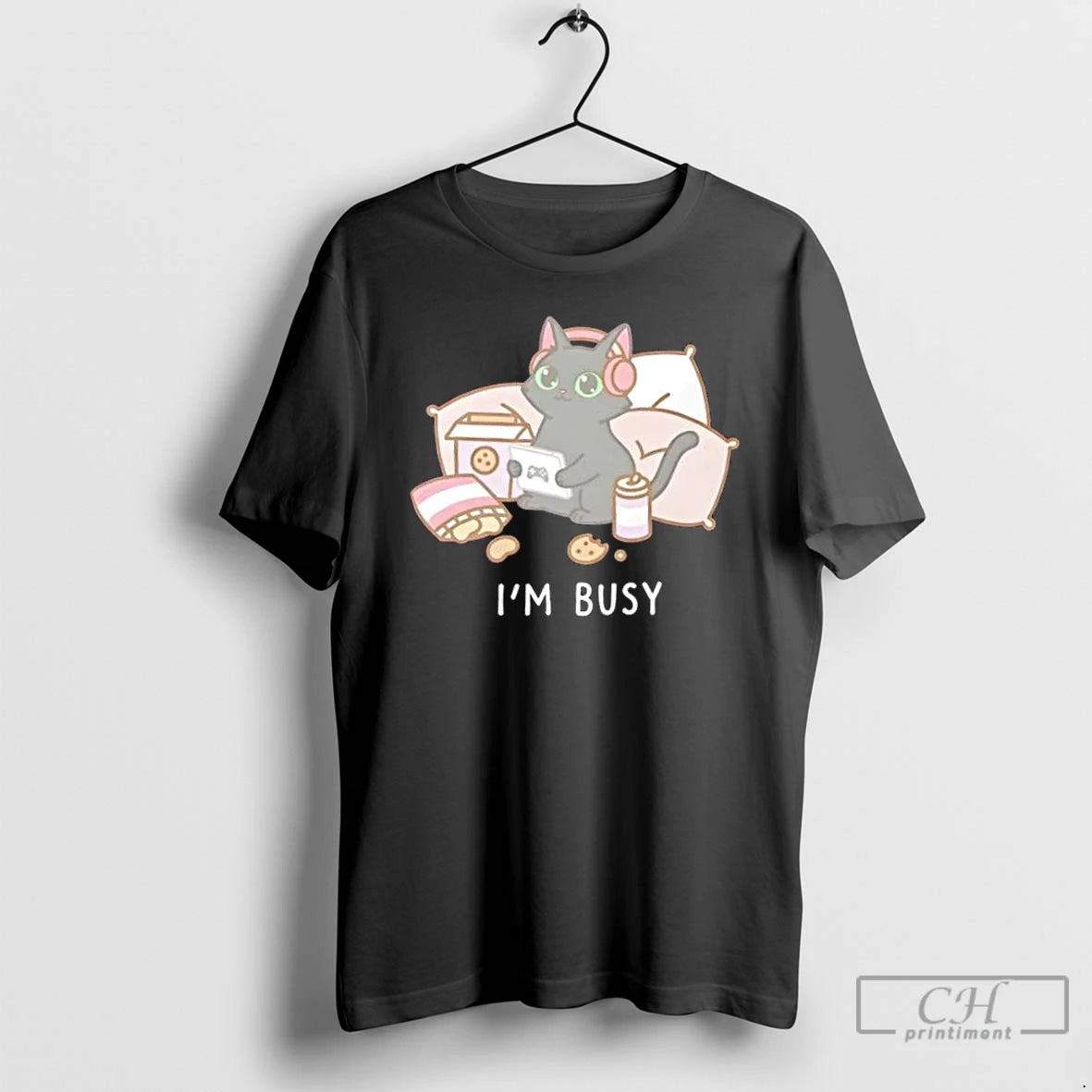 Classic Im Busy Gamer Cat Cute Black Kitty