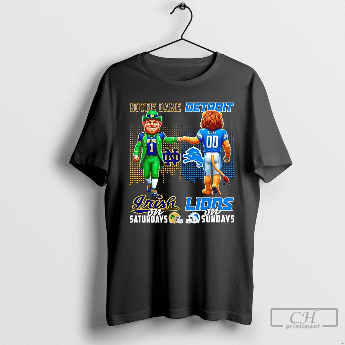 Classic Mascot Of Notre Dame Irish On Saturdays And Detroit Lions On Sundays T Shirts