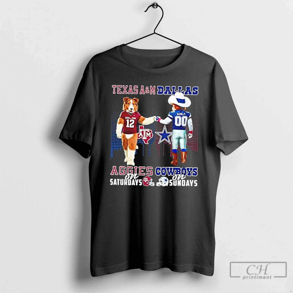 Classic Mascots Texas Am Aggies On Saturdays X Dallas Cowboys On Sundays Skyline T Shirts