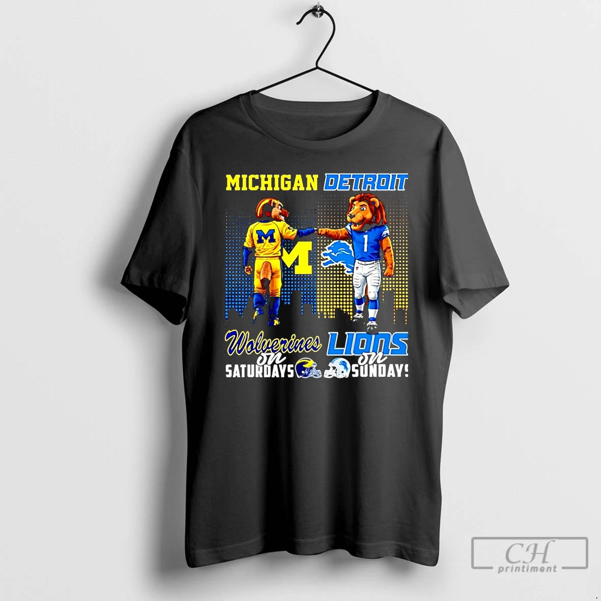 Classic Michigan Wolverines On Saturdays Vs Detroit Lions On Sundays Mascot Skyline Christmas T Shirts