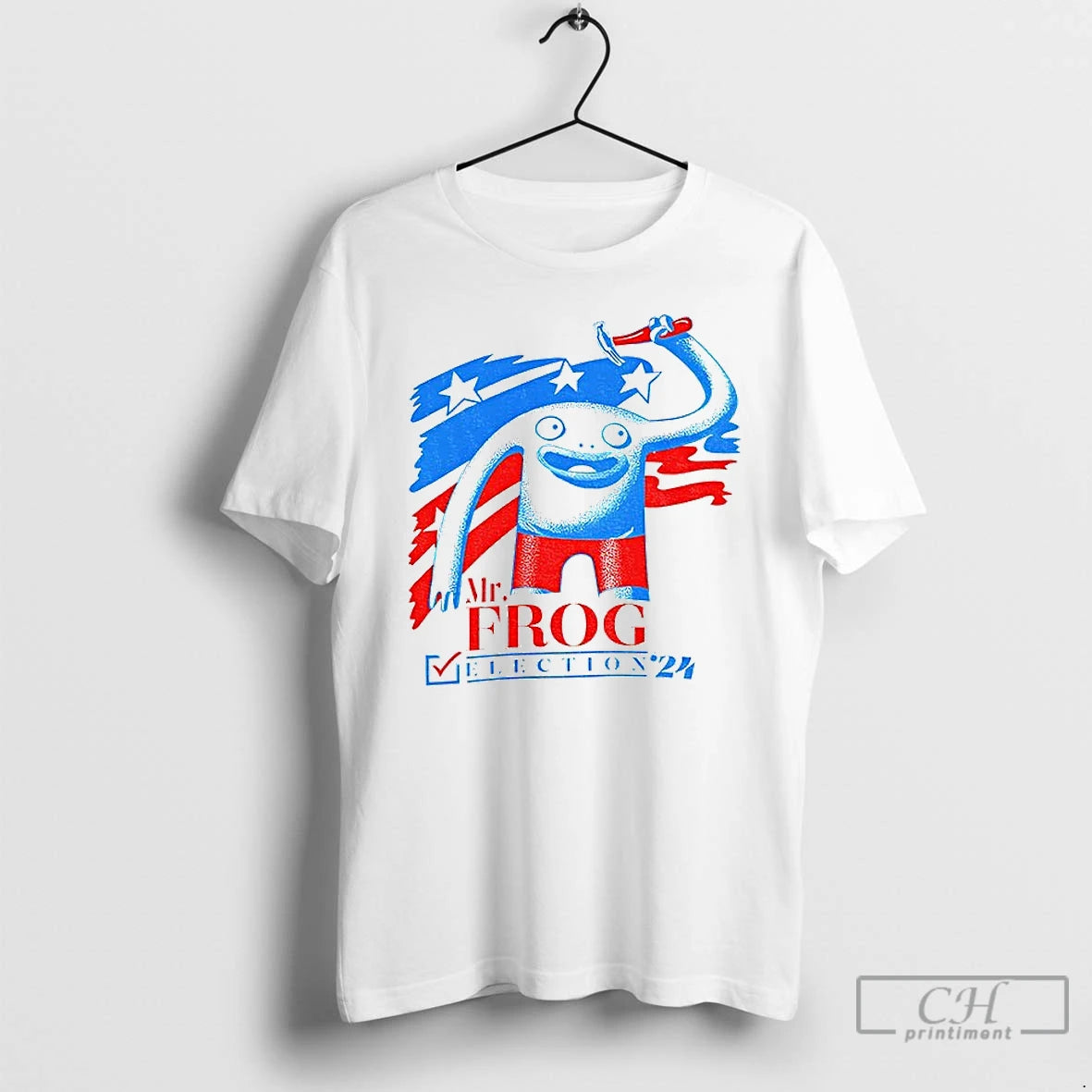 Classic Mr Frog Election 24 Patriotic Red Blue Frog Graphic