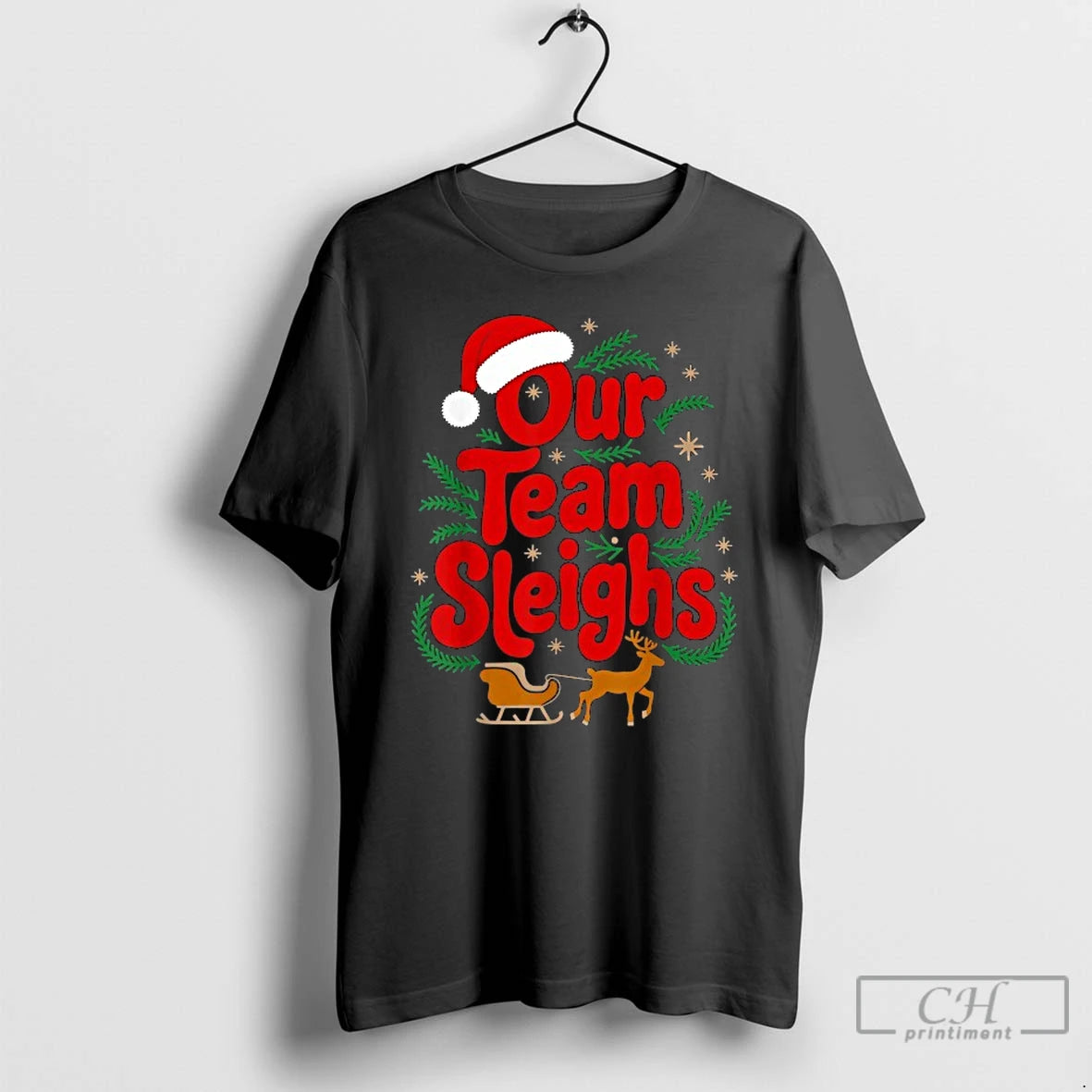 Classic Our Team Sleighs Reindeers Santa Christmas