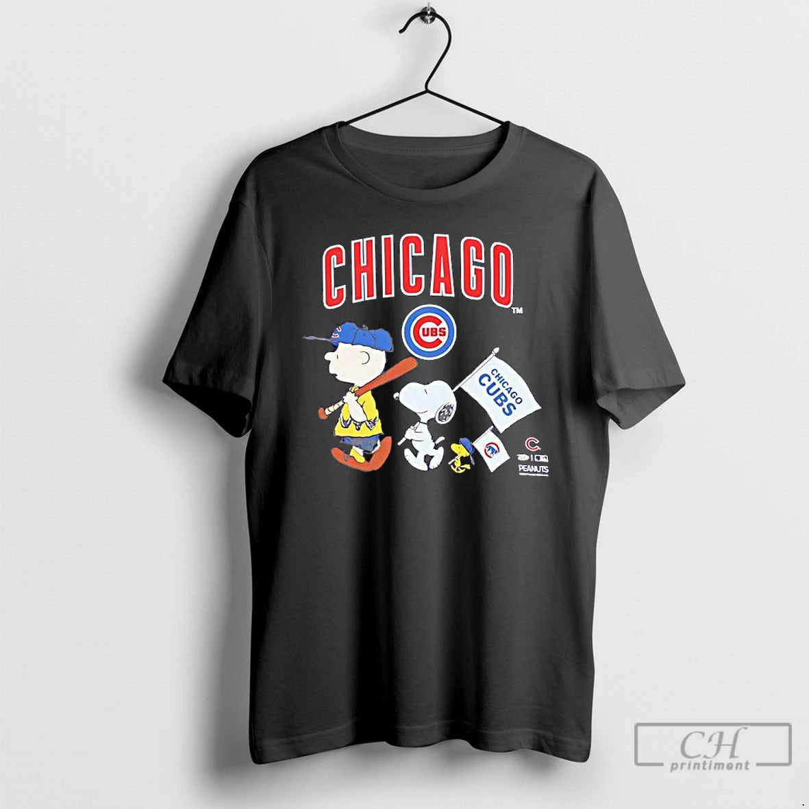 Classic Peanuts Chracters Flag With Chicago Cubs Royal
