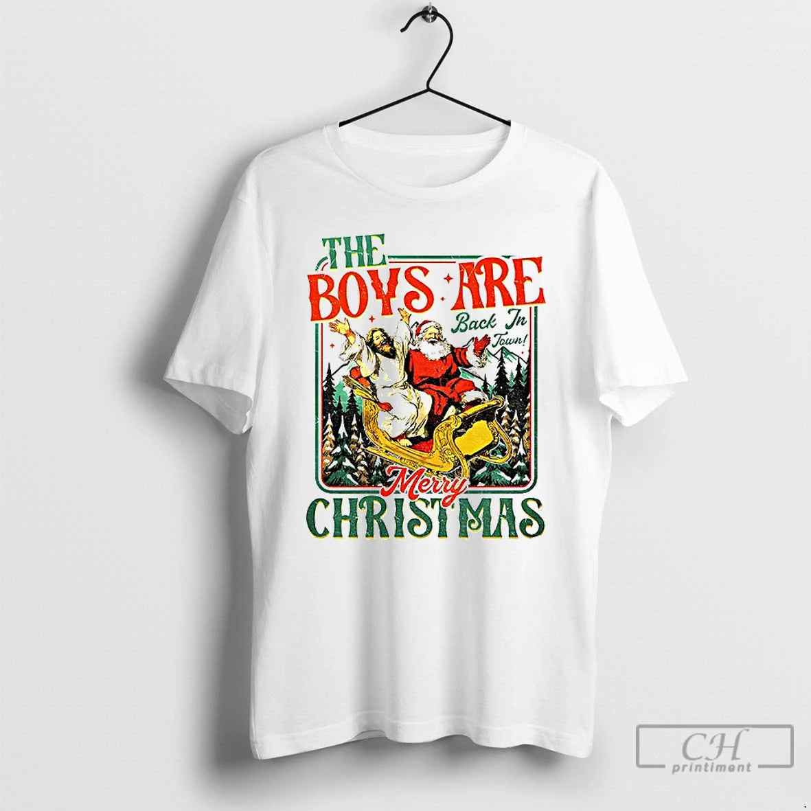 Classic Santa And Jesus The Boys Are Back In Town Merry Christmas T Shirts Sweater