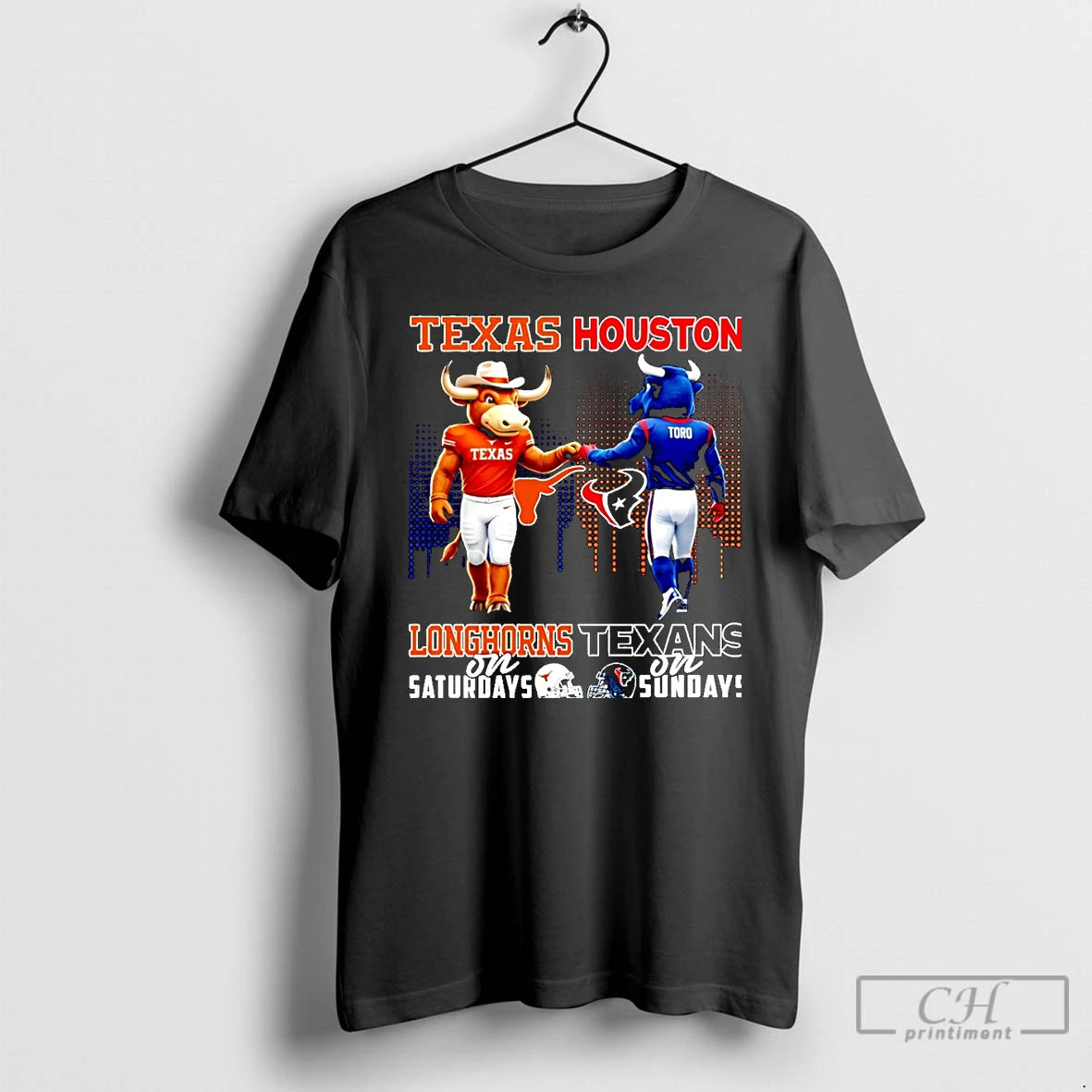 Classic Texas Longhorns On Saturdays Vs Houston Texans On Sundays Mascot Skyline Christmas T Shirts