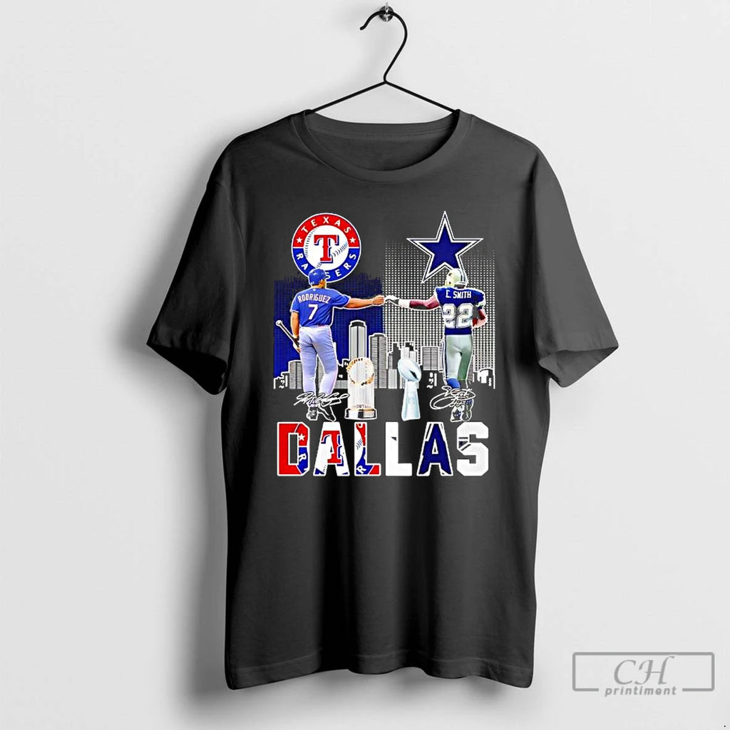 Classic Texas Rangers Ivan Pudge Rodriguez Dallas Cowboys Emmitt Smith Signatures Features T Shirts Sweater