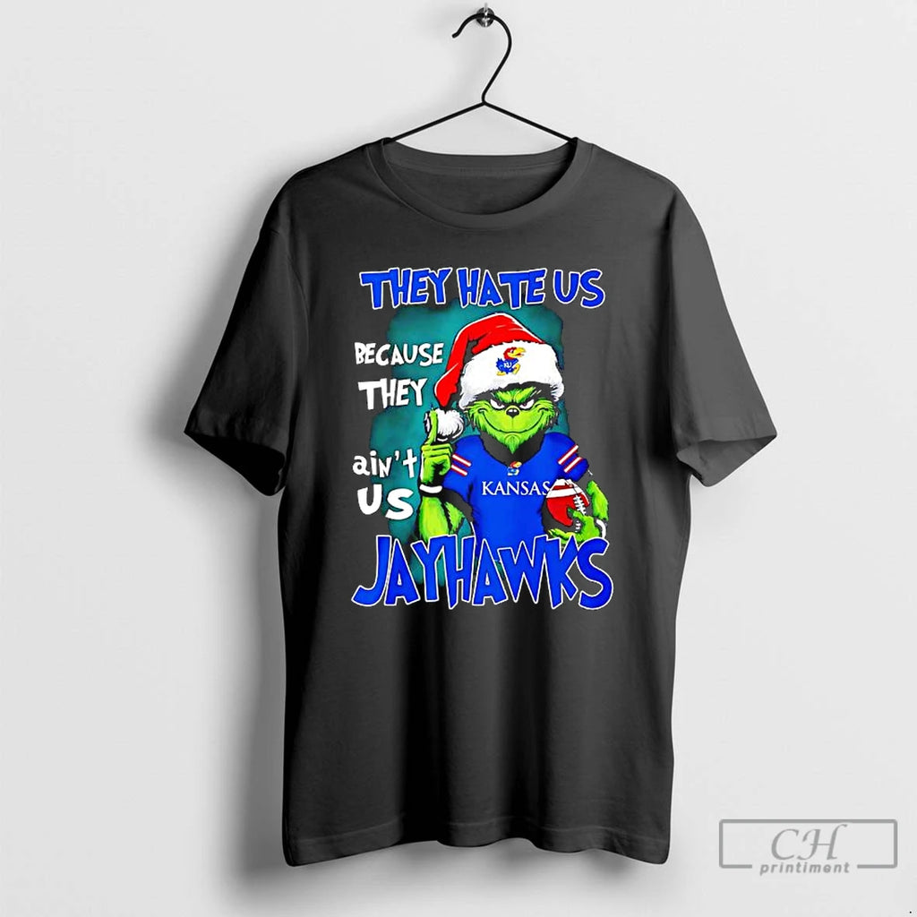 Classic They Hate Us Because They Aint Us Kansas Jayhawks Grinch Wearing Santa Hat