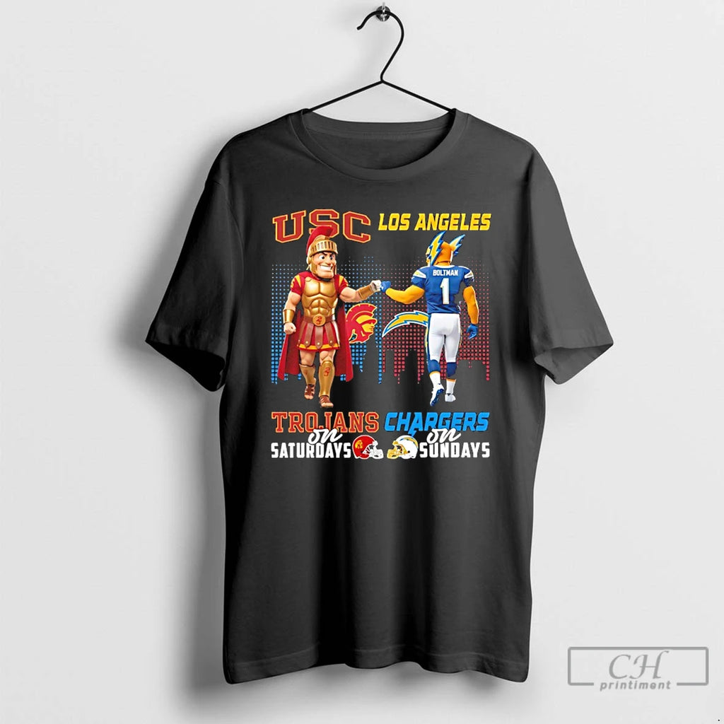 Classic Usc Trojans On Saturdays Vs Los Angeles Chargers On Sundays Mascot Skyline T Shirts
