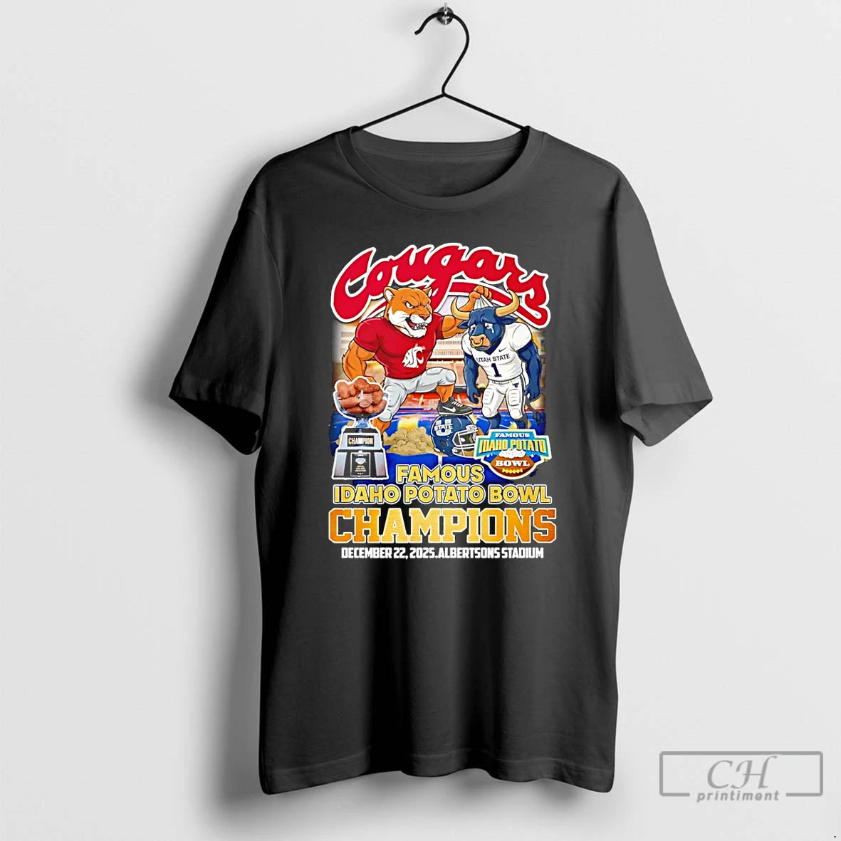 Classic Washington State Cougars Cfp Famous Idaho Potato Bowl Champions 2025 Mascot T Shirts Sweater