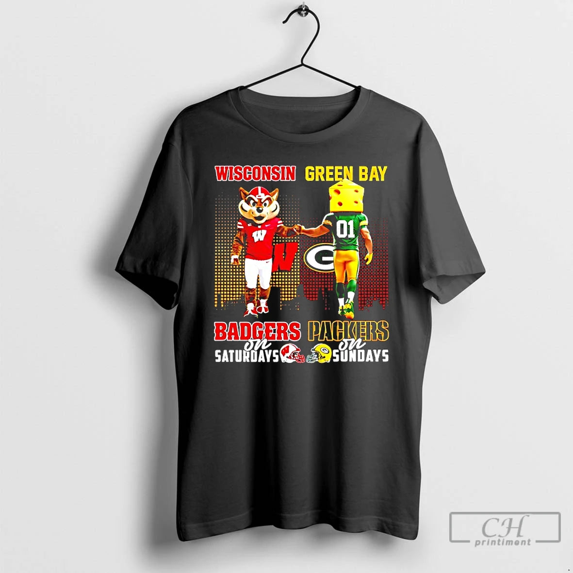 Classic Wisconsin Badgers On Saturdays Vs Green Bay Packers On Sundays Mascot Skyline T Shirts