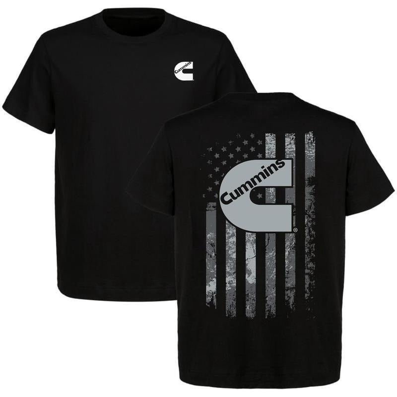 Cummin American Flag Sided Car Parts Car Enthusiast Casual Menswear Car Parts Short Sleeve (1)