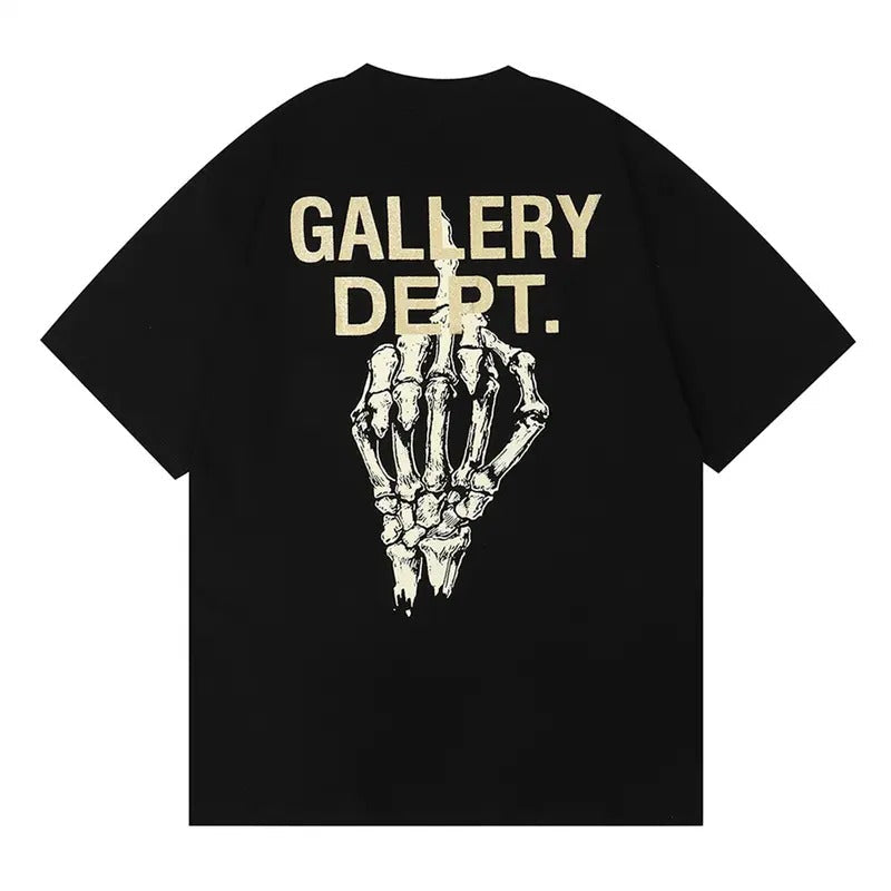 Gallery Dept Skull Hand Bone Finger Car Letter Slogan Short Sleeved Loose Casual Half Sleeved Round Neck Hip Hop Menswear Underwear Human Tropical (1)