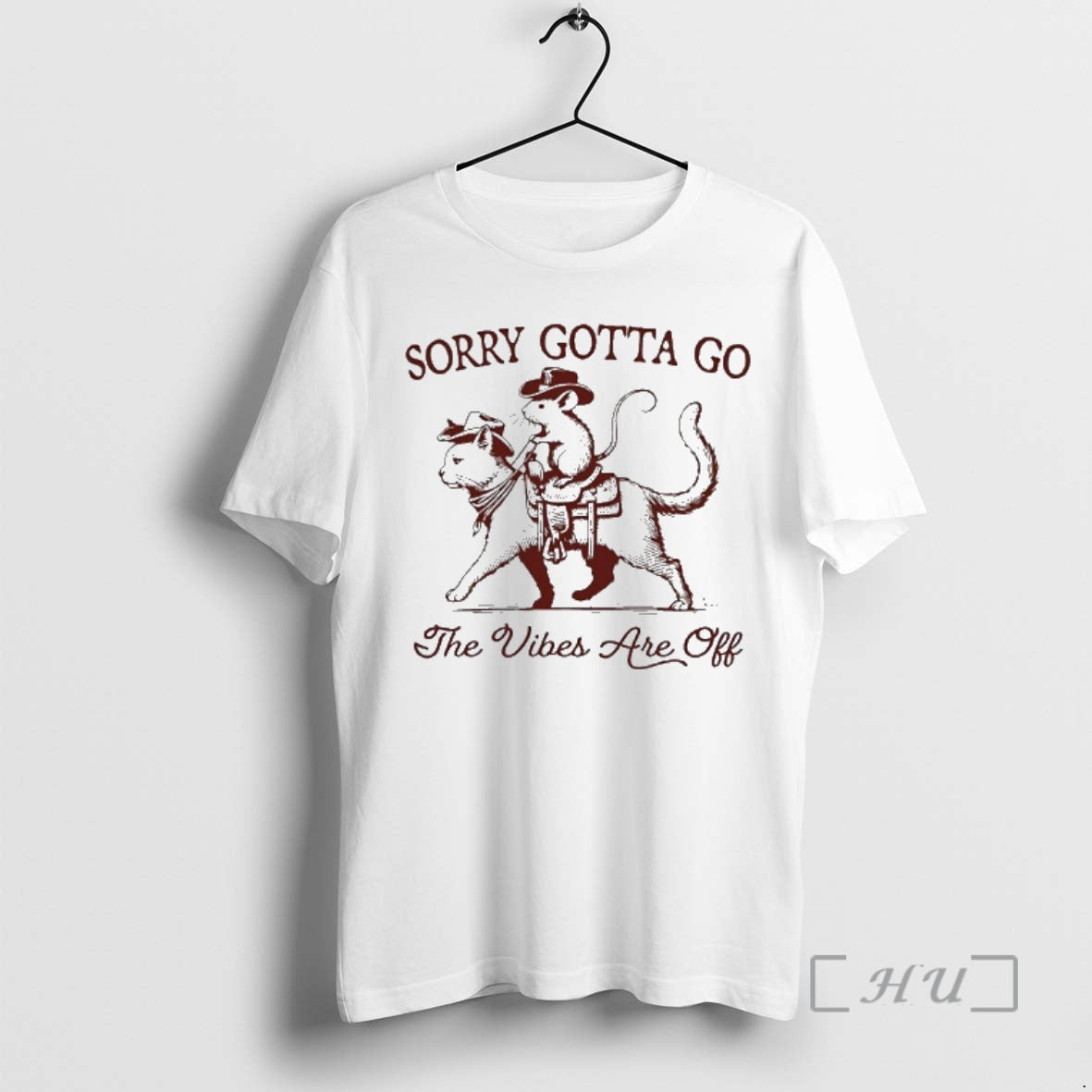 New Cowboy Possum Riding Cat Sorry Gotta Go The Vibes Are Off Premium T Shirts